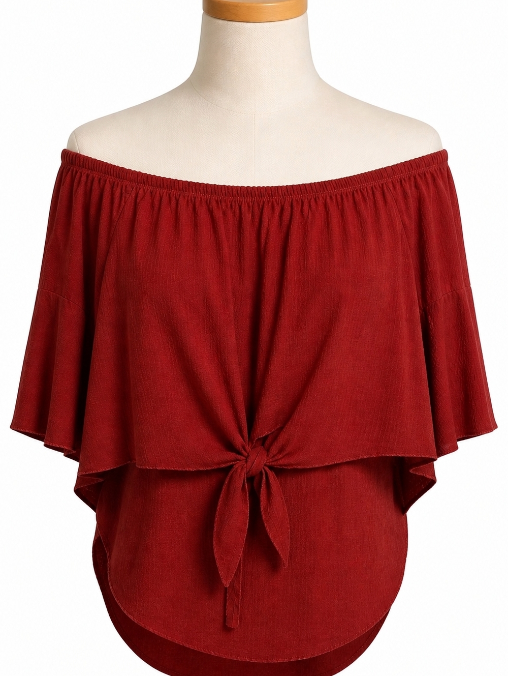 Women's Rust Red Tie-Front Off-Shoulder Top